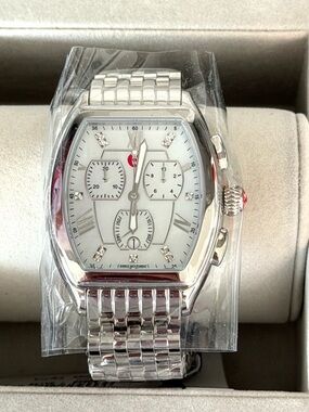 Gorgeous Michele Releve Silver, Mother-of-Pearl, Bracelet Watch, 45mm
